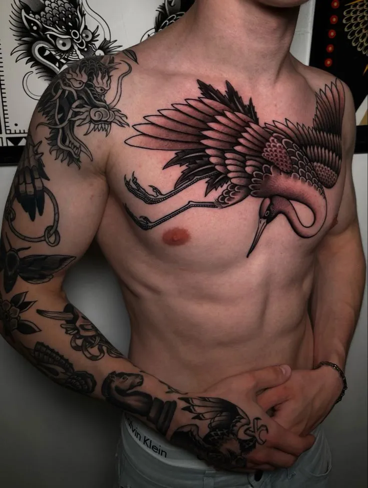 Japanese cranes tattoo on the head meaning